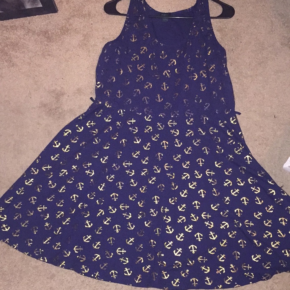 Navy blue and gold anchor print skater dress